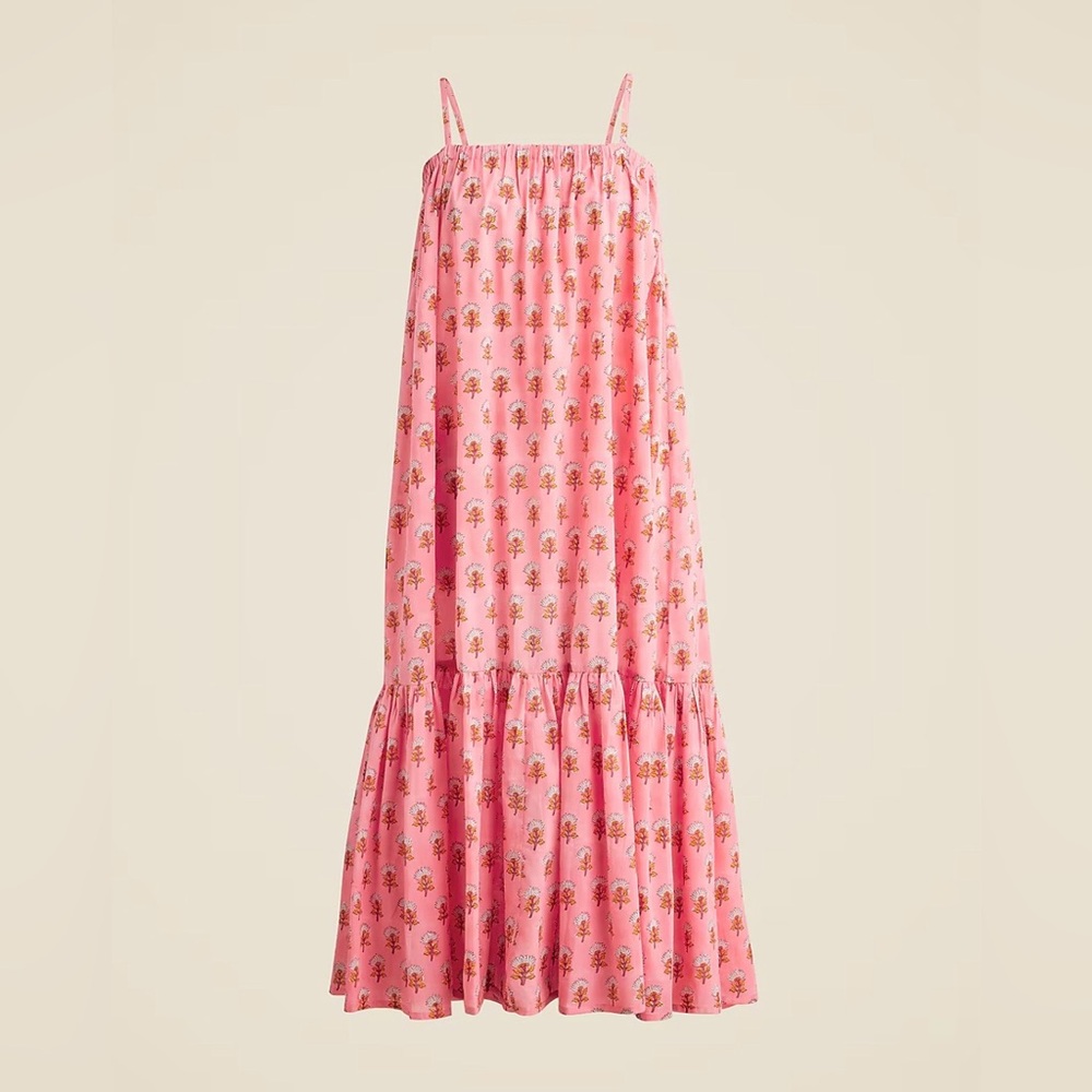 NWT SZ Blockprints trade X J.Crew tiered dress        Color: LAKSHMI BRIGHT PINK